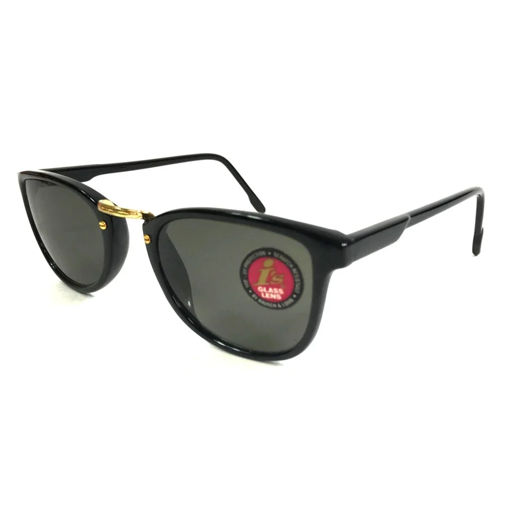 Vintage i's by Bausch & Lomb Sunglasses W2072 Black Gold Frames w/ Gray Lenses